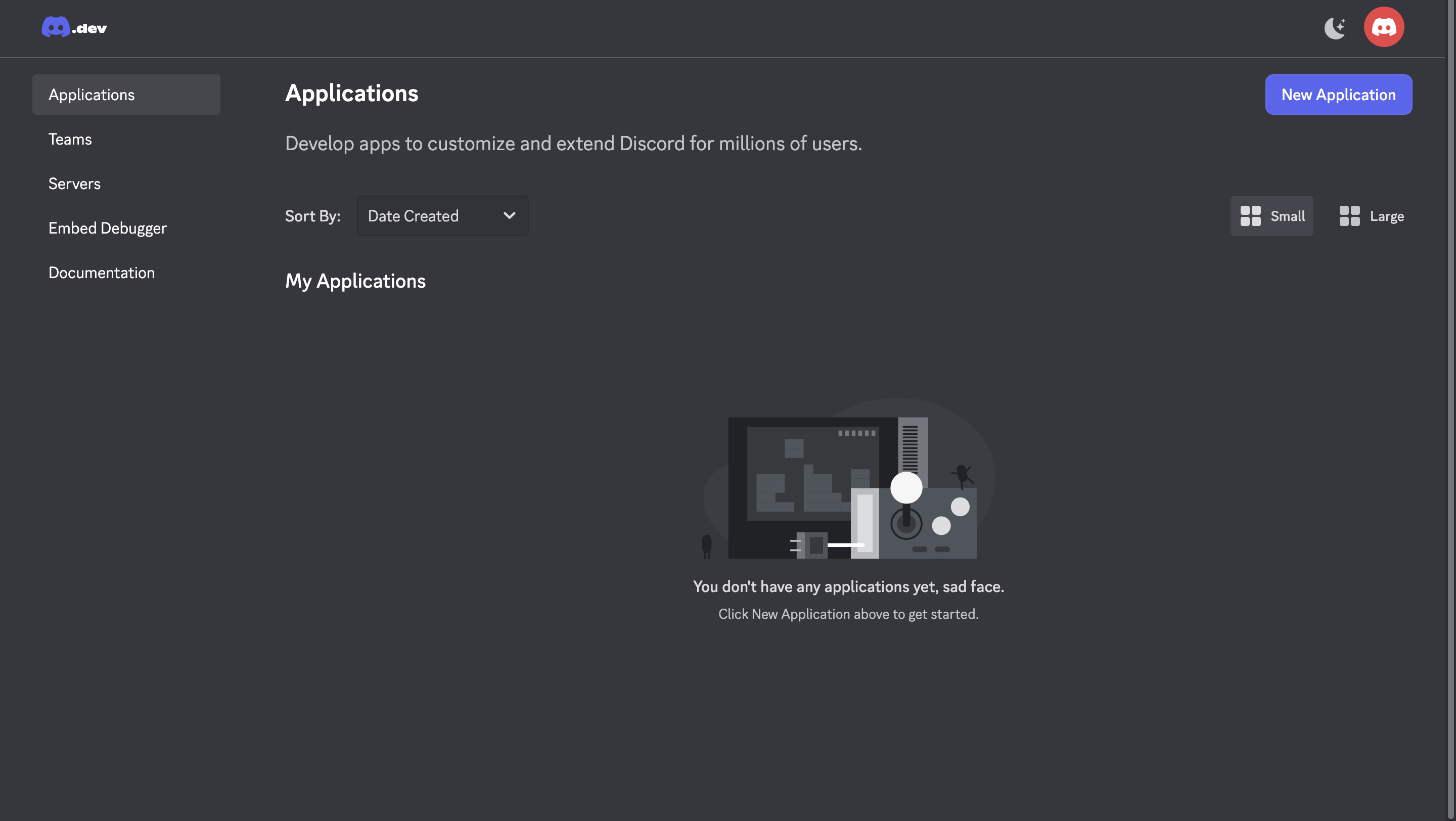 Applications Page in the Discord Developer Portal