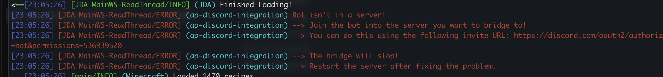 Invite URL in server logs
